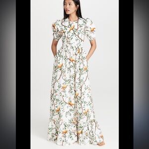 Agua by Agua Bendita Amapola Open Back Cotton Poplin Maxi Dress Floral sz S